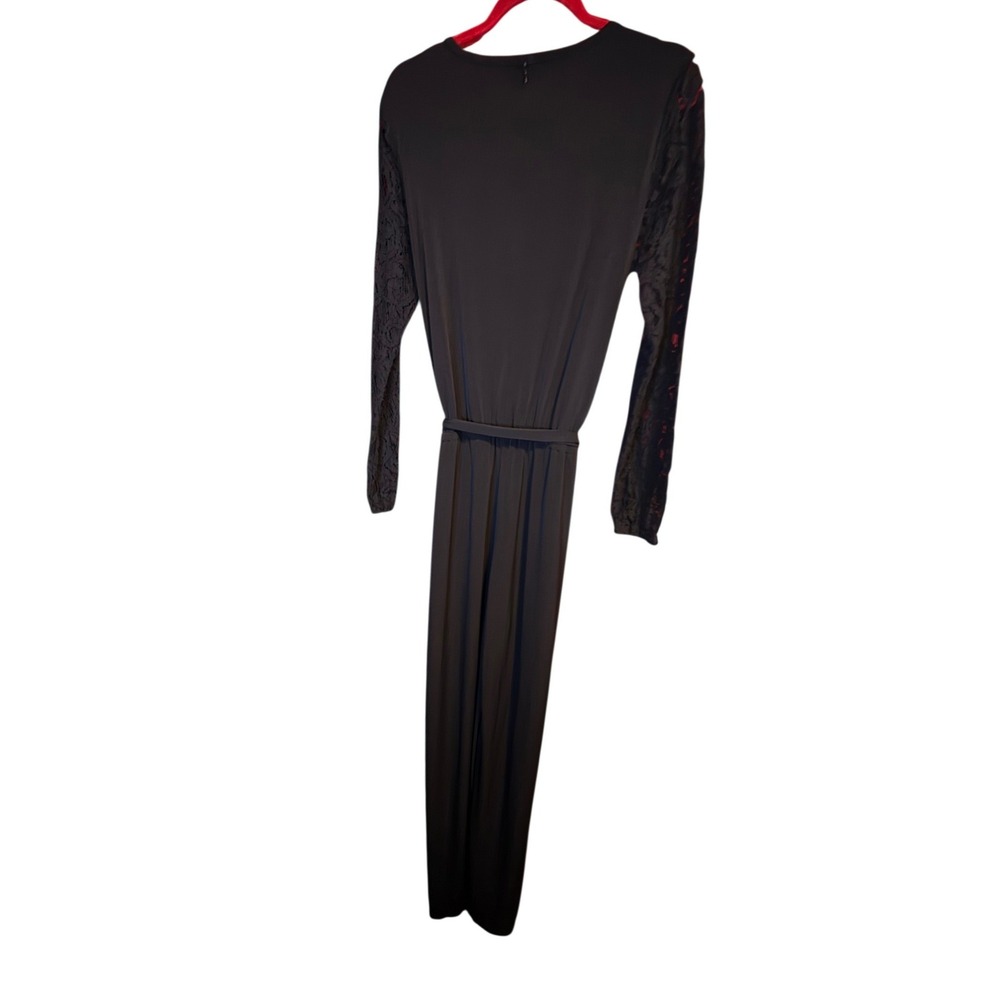 Michael Kors Womens Black Long Lace Sleeve Belted Jumpsuit Size L Crew Neck - Picture 4 of 5